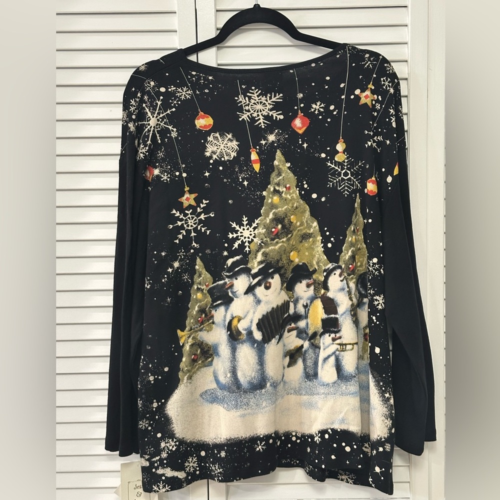 Jess & Jane Black Snow Band Shirt Size 3X 3/4 Length Sleeve Top NWT - Picture 2 of 6